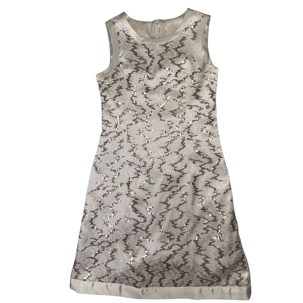 THAN New York Sequin Embellished Cocktail Dress Ivory Sleeveless Party Size S